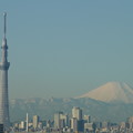 朝の東京スカイツリーと富士山