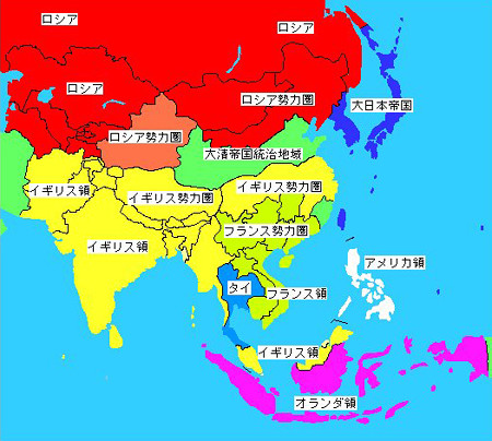 大東亜戦争（第二次世界大戦）前の亜細亜の勢力図