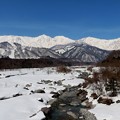 松川の清流と白馬三山の眺め