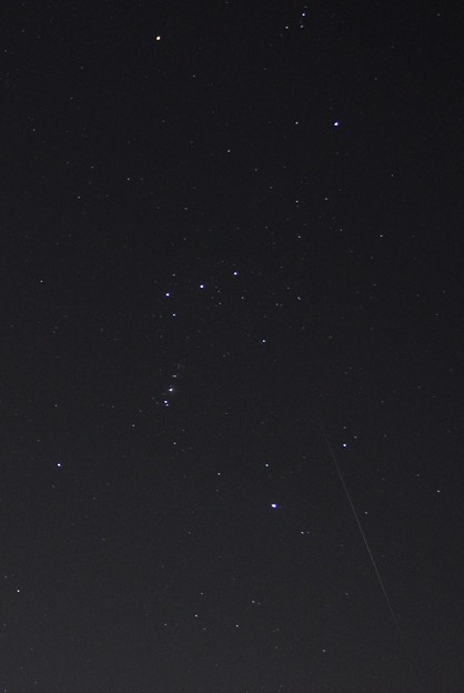 写真: 12月14日、オリオン座の右下に見えた流星(1)