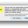 写真: Jabra Firemware Updater：USB接続して起動すると落ちて表示されたアラート