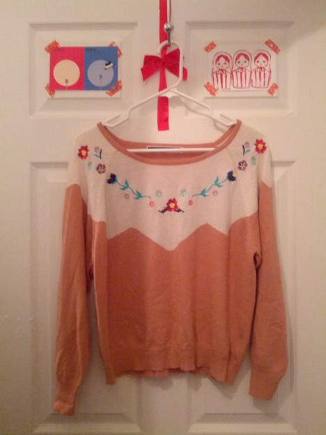 A#2-knit sweater with emvroidedries from THE EMPORIUM.($19-)