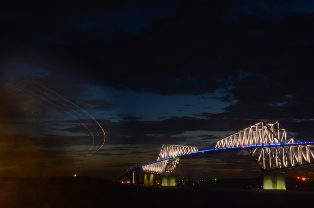 写真: 夜の恐竜橋