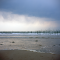 写真: 曇天の浜辺