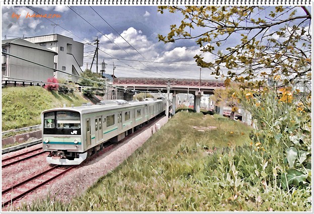 写真: JR横浜線(水彩画)