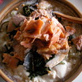 写真: 豆腐と塩鮭の熱々土鍋茶漬け