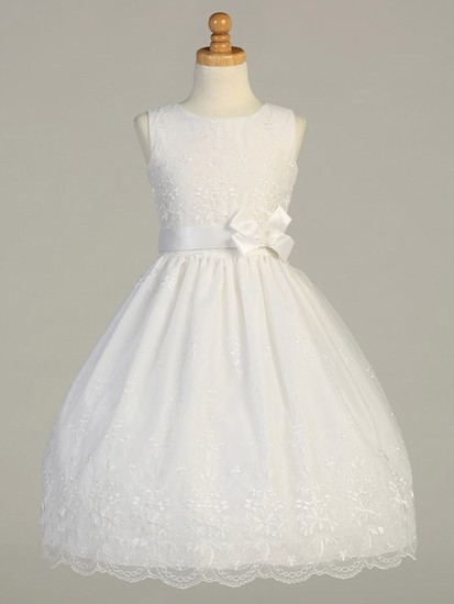 White Embroidered Organza Communion Dress with Ribbon