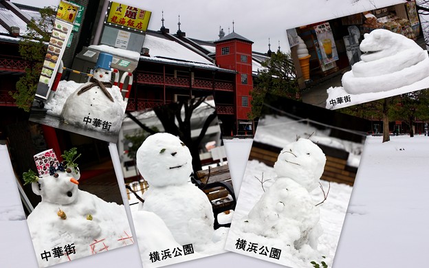写真: 横浜の雪だるま達
