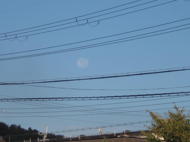 写真: 電線の中のお月さま〜