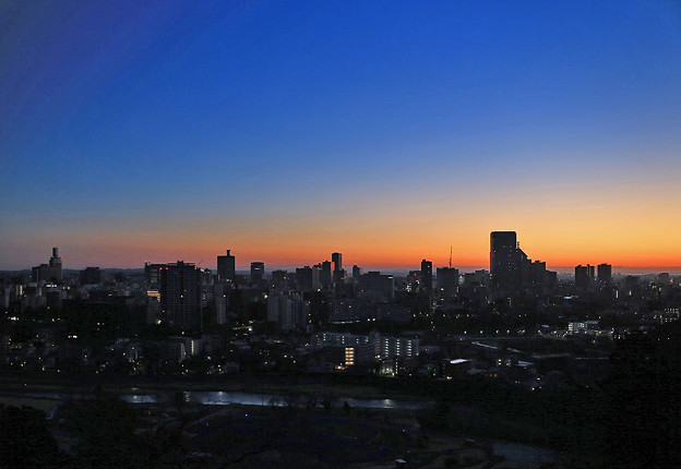 写真: 黎明の仙台市街地