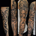 写真: 大阪 タトゥー刺青,ブラック＆グレー,女性タトゥー,髑髏,チカーノ