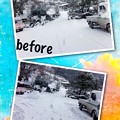 写真: 雪掻き前、雪掻き後