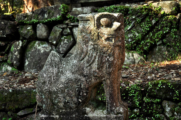写真: 西吉野大日川向賀名生(むかいあのう)の春日神社吽形
