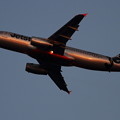写真: A320 夕陽を映して