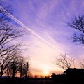 写真: ヒコーキ雲と冬の空