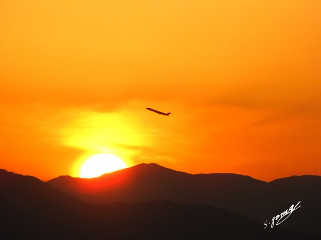 写真: 「夕日と飛行機・・・」です・・・・
