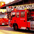 写真: 今の消防はしご車たち・・夕方の風景