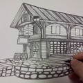 写真: 建物を描くなら、個人的に木造建築の方が好き