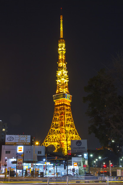 写真: 黄金色に輝く東京タワー